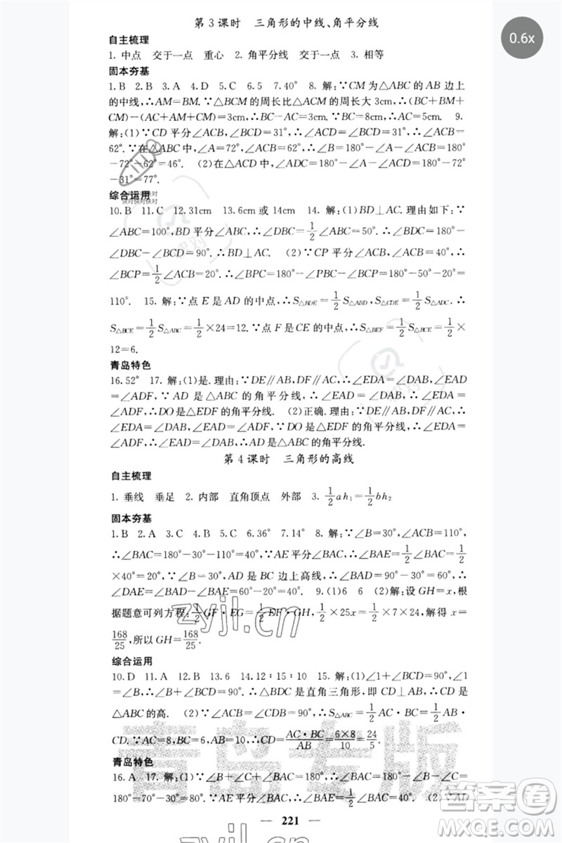 四川大學出版社2023名校課堂內(nèi)外七年級數(shù)學下冊北師大版青島專版參考答案