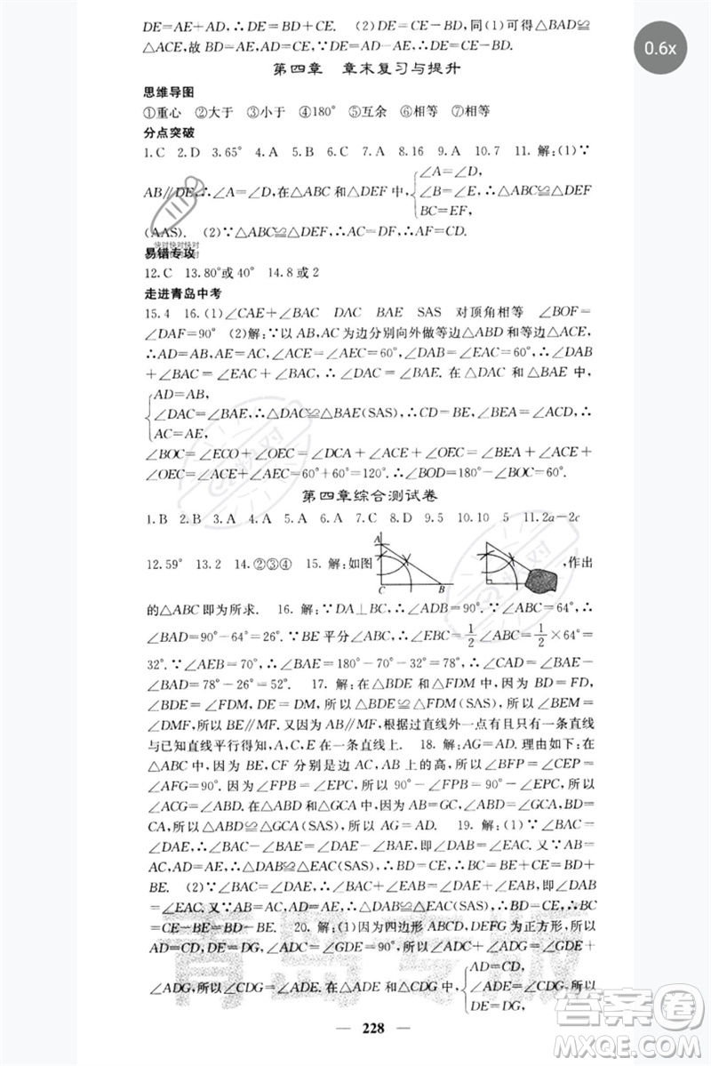 四川大學出版社2023名校課堂內(nèi)外七年級數(shù)學下冊北師大版青島專版參考答案