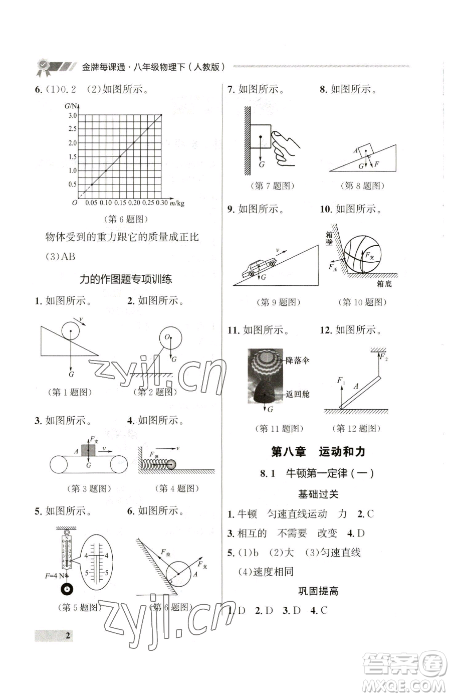 延邊大學(xué)出版社2023點(diǎn)石成金金牌每課通八年級(jí)下冊(cè)物理人教版參考答案