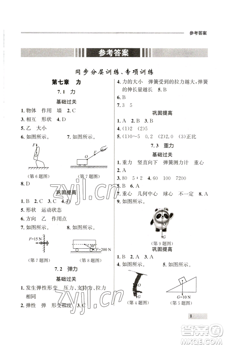 延邊大學(xué)出版社2023點(diǎn)石成金金牌每課通八年級(jí)下冊(cè)物理人教版參考答案