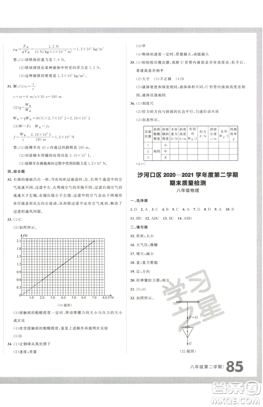 延邊大學(xué)出版社2023名校大考卷八年級下冊物理人教版大連專版參考答案