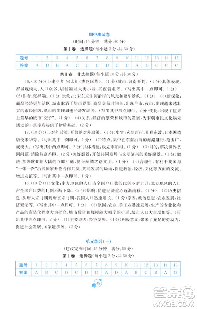 廣西教育出版社2023自主學(xué)習(xí)能力測(cè)評(píng)單元測(cè)試七年級(jí)中國(guó)歷史下冊(cè)人教版A版參考答案