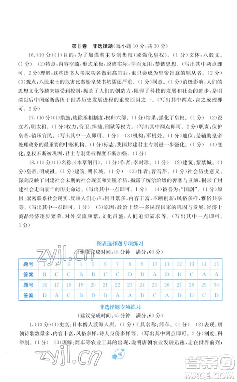 廣西教育出版社2023自主學(xué)習(xí)能力測(cè)評(píng)單元測(cè)試七年級(jí)中國(guó)歷史下冊(cè)人教版A版參考答案