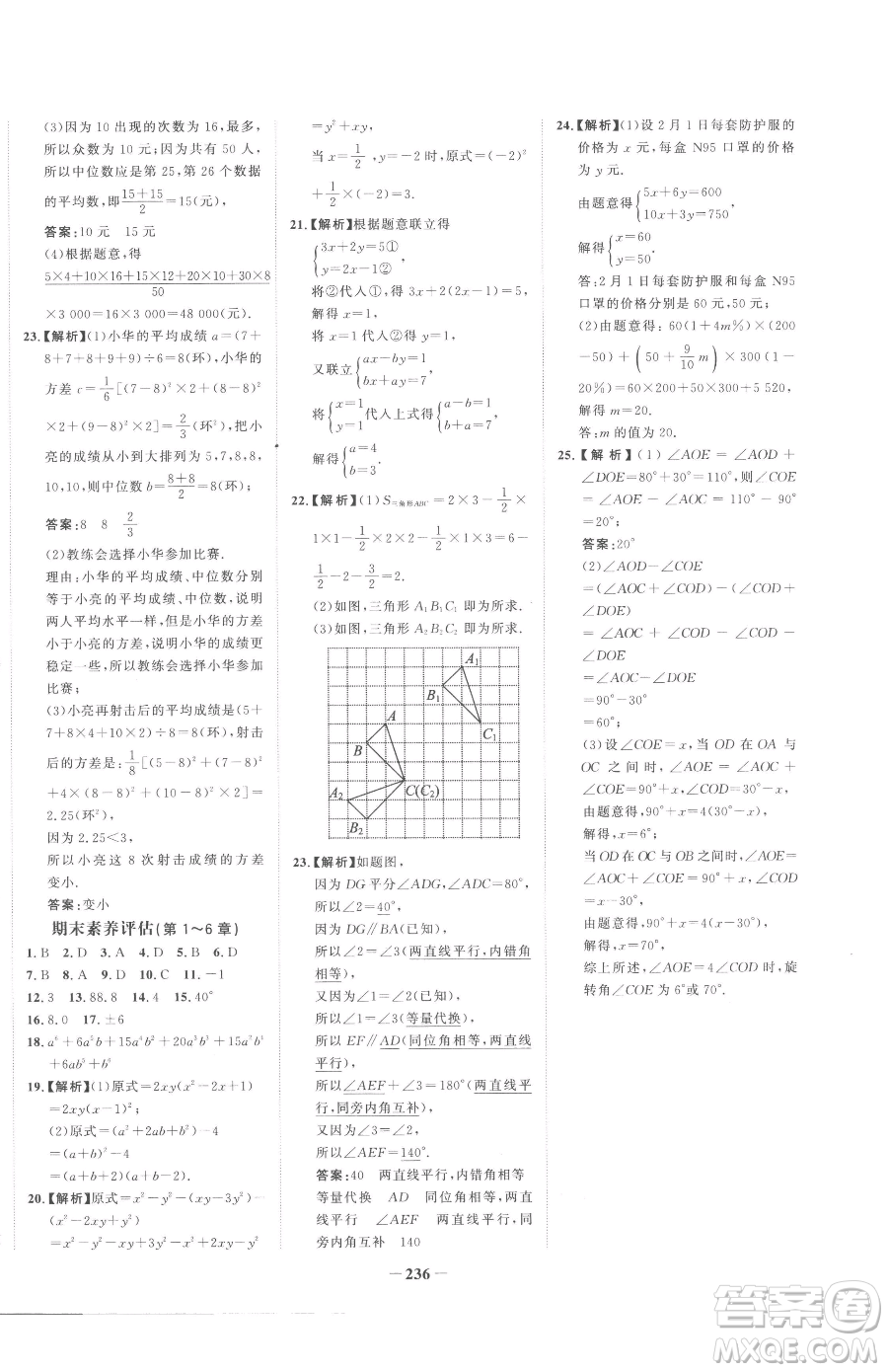 河北少年兒童出版社2023世紀(jì)金榜金榜學(xué)案七年級(jí)下冊(cè)數(shù)學(xué)湘教版參考答案