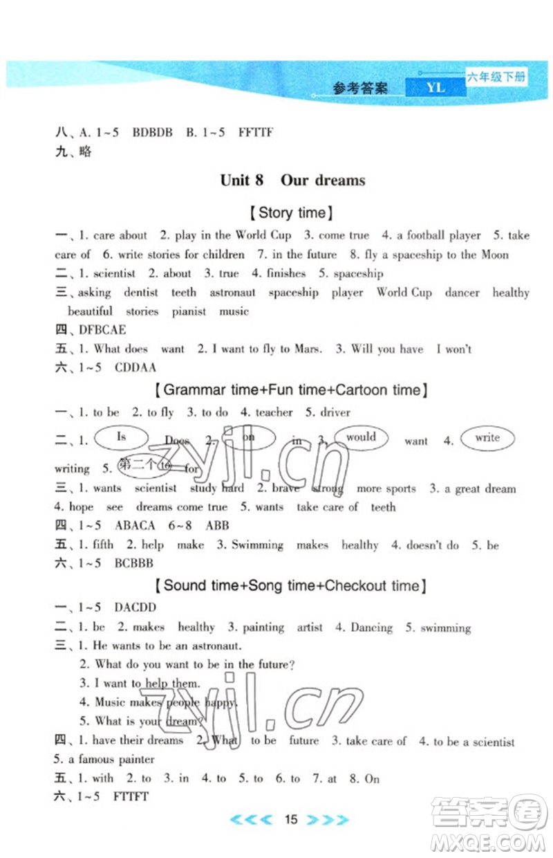黃山書社2023自主學習當堂反饋課時作業(yè)本六年級英語下冊譯林版參考答案