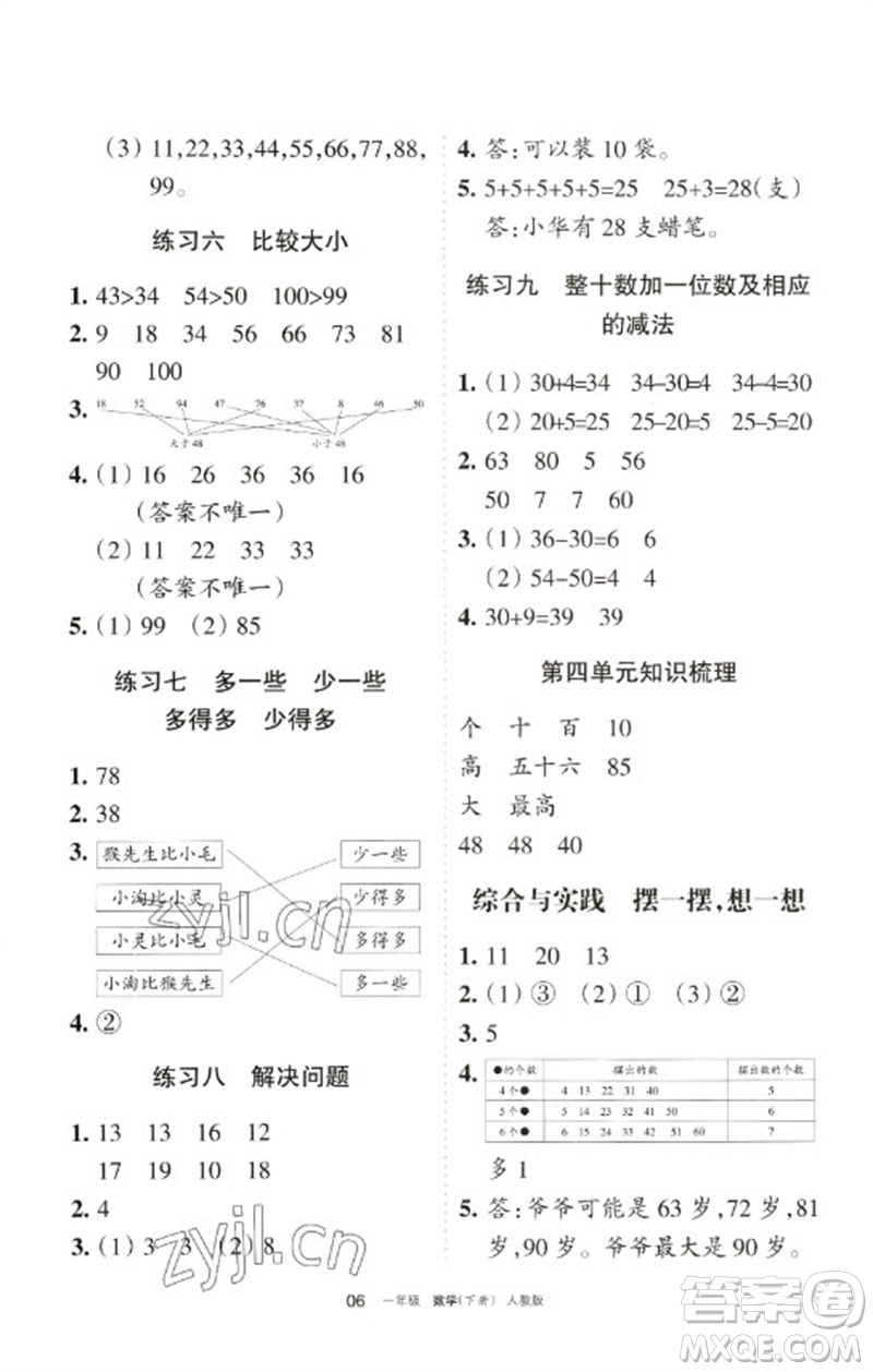 寧夏人民教育出版社2023學習之友一年級數(shù)學下冊人教版參考答案