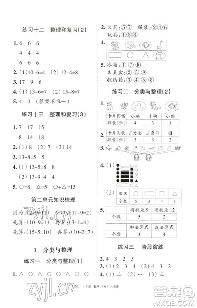 寧夏人民教育出版社2023學習之友一年級數(shù)學下冊人教版參考答案