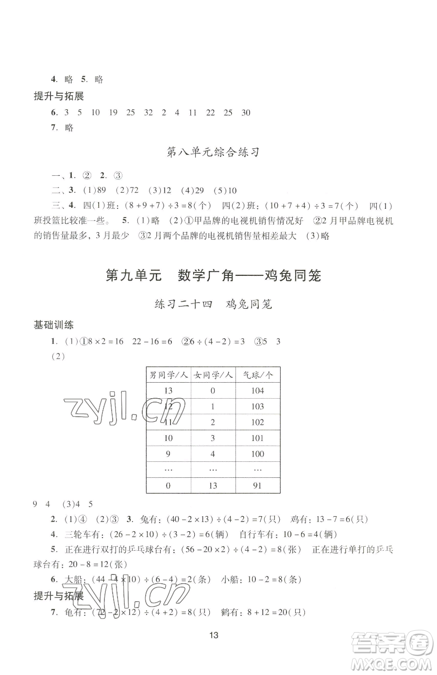 廣州出版社2023陽光學(xué)業(yè)評(píng)價(jià)四年級(jí)下冊(cè)數(shù)學(xué)人教版參考答案