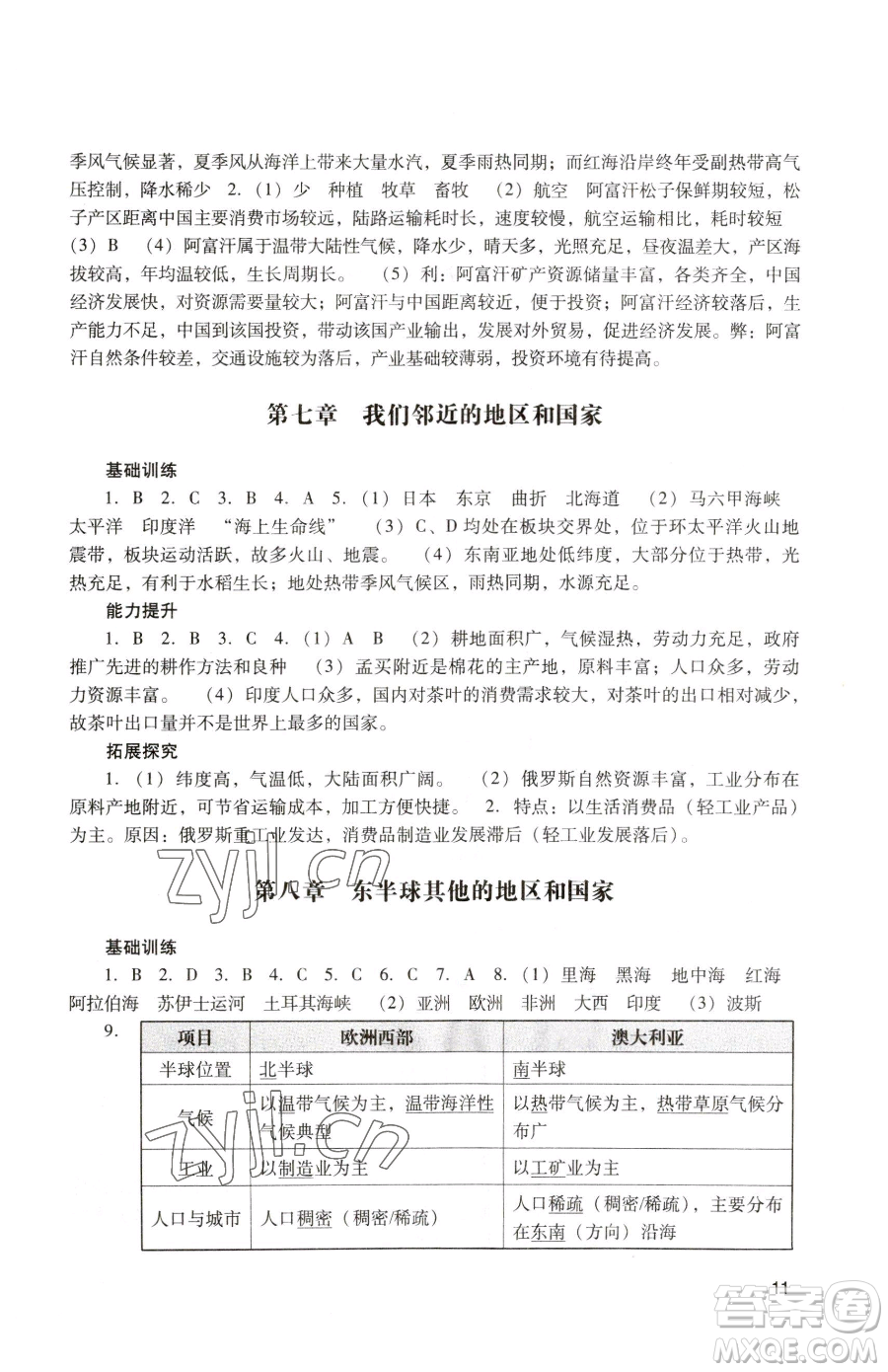 廣州出版社2023陽光學(xué)業(yè)評價(jià)七年級下冊地理人教版參考答案