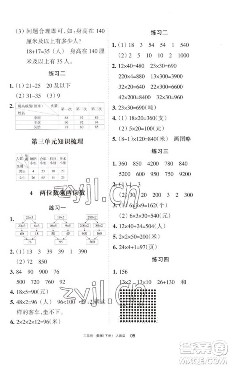 寧夏人民教育出版社2023學(xué)習(xí)之友三年級(jí)數(shù)學(xué)下冊(cè)人教版參考答案