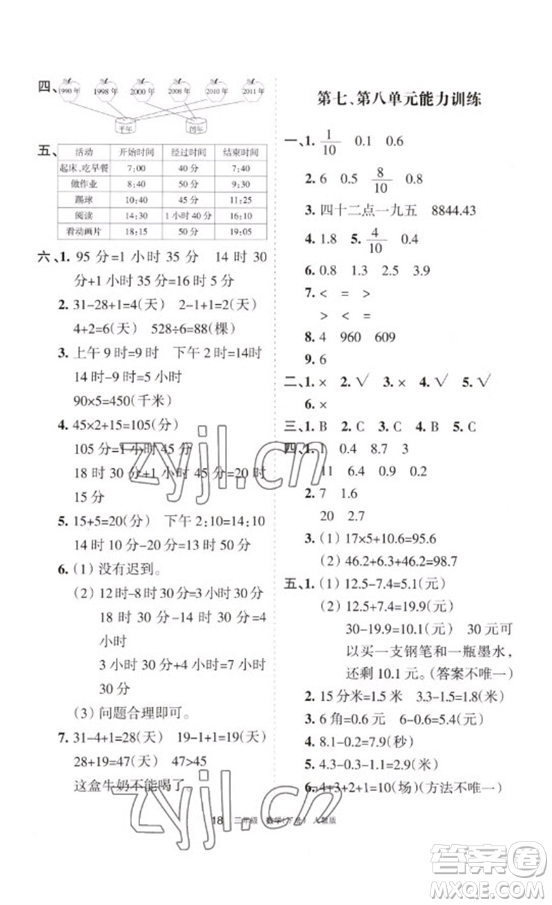 寧夏人民教育出版社2023學(xué)習(xí)之友三年級(jí)數(shù)學(xué)下冊(cè)人教版參考答案