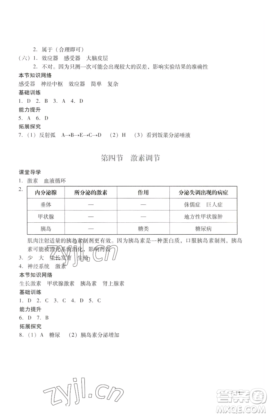 廣州出版社2023陽光學(xué)業(yè)評(píng)價(jià)七年級(jí)下冊(cè)生物人教版參考答案