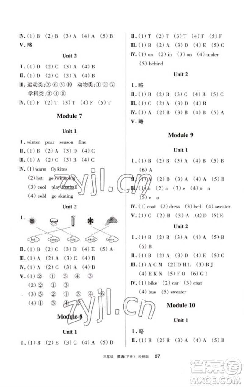 寧夏人民教育出版社2023學習之友三年級英語下冊外研版參考答案