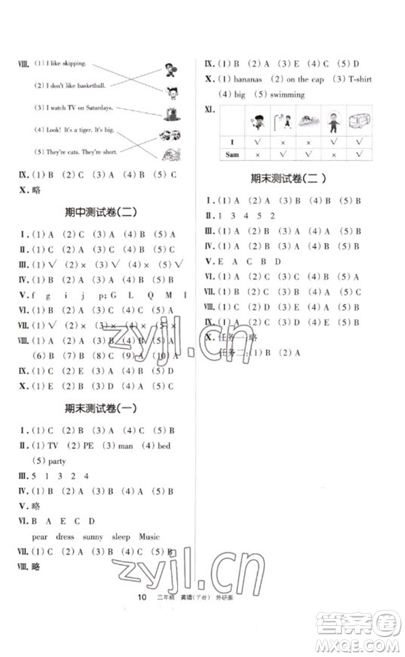 寧夏人民教育出版社2023學習之友三年級英語下冊外研版參考答案