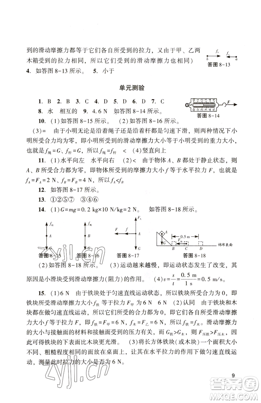 廣州出版社2023陽光學(xué)業(yè)評(píng)價(jià)八年級(jí)下冊(cè)物理人教版參考答案