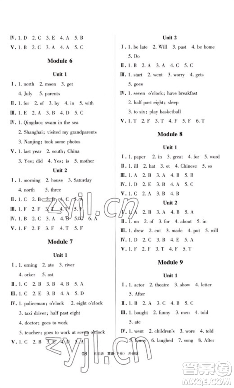 寧夏人民教育出版社2023學(xué)習(xí)之友五年級英語下冊外研版參考答案