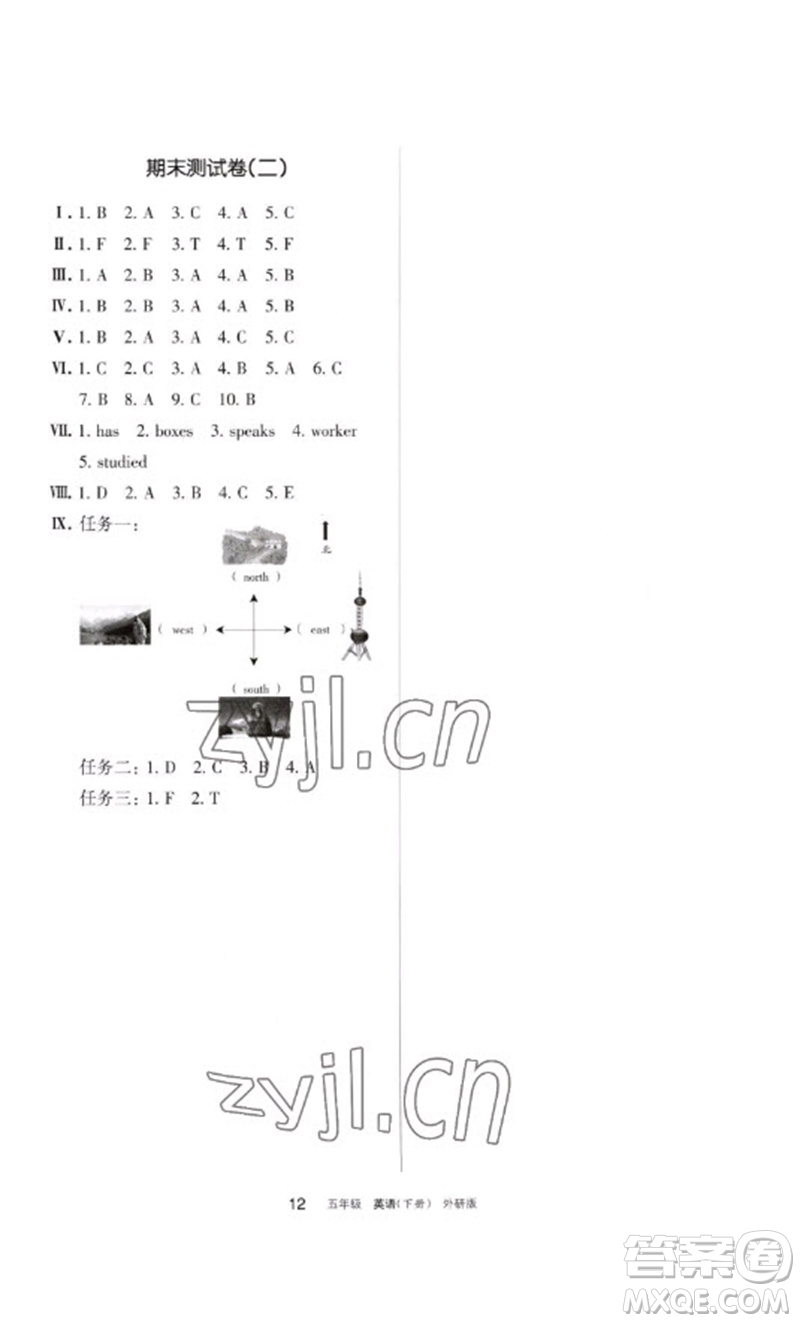 寧夏人民教育出版社2023學(xué)習(xí)之友五年級英語下冊外研版參考答案