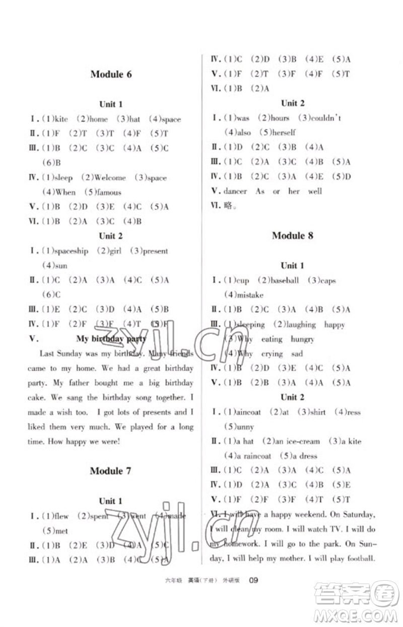 寧夏人民教育出版社2023學(xué)習(xí)之友六年級(jí)英語(yǔ)下冊(cè)外研版參考答案