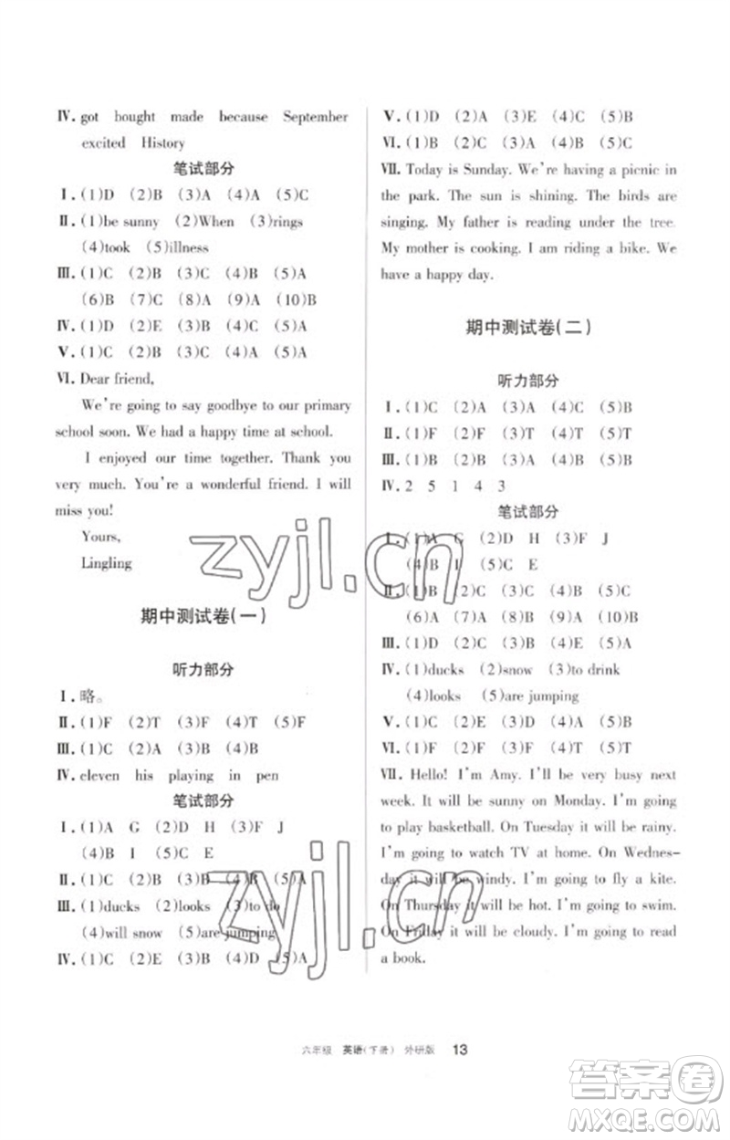 寧夏人民教育出版社2023學(xué)習(xí)之友六年級(jí)英語(yǔ)下冊(cè)外研版參考答案