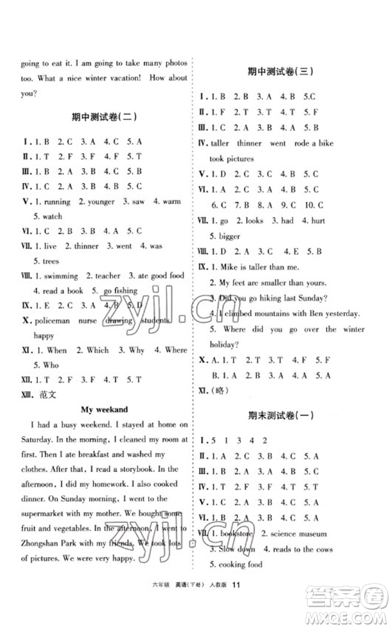 寧夏人民教育出版社2023學習之友六年級英語下冊人教PEP版參考答案