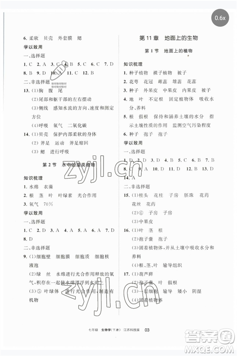 寧夏人民教育出版社2023學(xué)習(xí)之友七年級(jí)生物下冊(cè)蘇科版參考答案