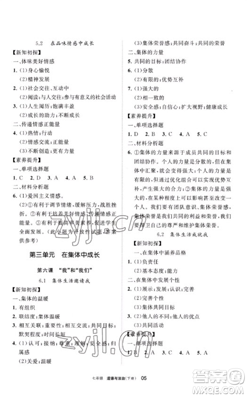 寧夏人民教育出版社2023學(xué)習(xí)之友七年級(jí)道德與法治下冊人教版參考答案