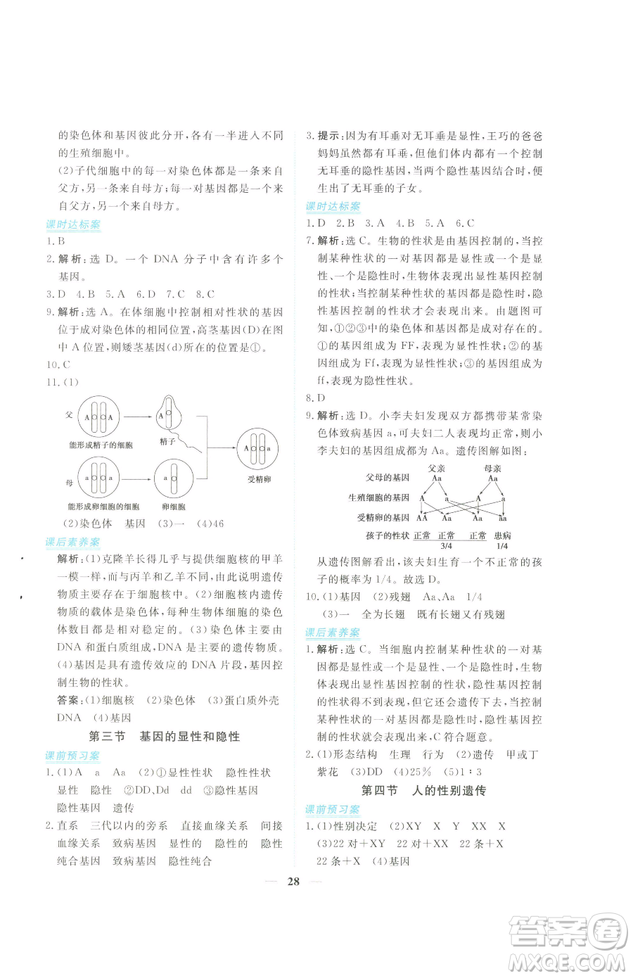 青海人民出版社2023新坐標同步練習八年級下冊生物人教版青海專用參考答案