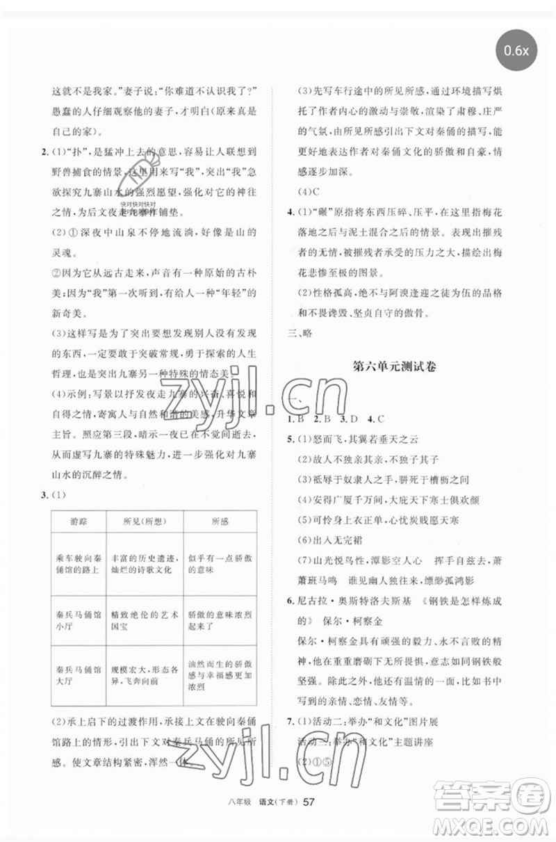 寧夏人民教育出版社2023學(xué)習(xí)之友八年級語文下冊人教版參考答案