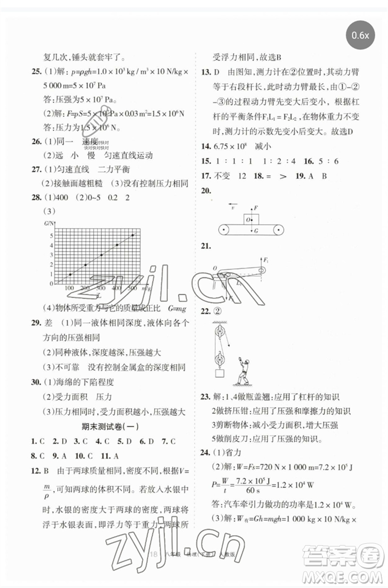 寧夏人民教育出版社2023學(xué)習(xí)之友八年級(jí)物理下冊(cè)人教版參考答案