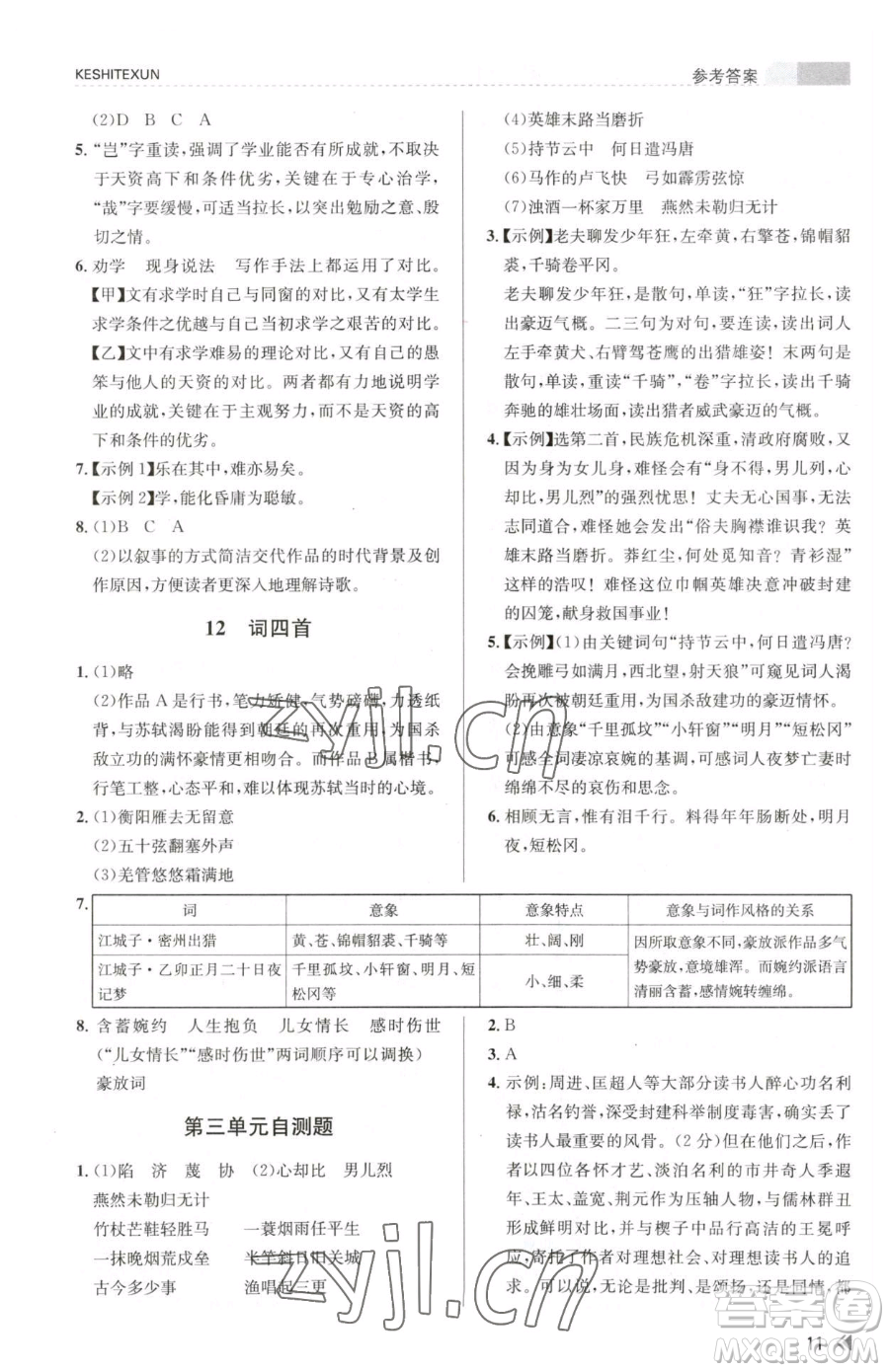 浙江人民出版社2023課時(shí)特訓(xùn)九年級(jí)下冊(cè)語(yǔ)文人教版參考答案