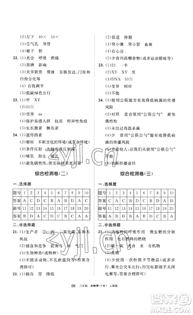 寧夏人民教育出版社2023學(xué)習(xí)之友八年級生物下冊人教版參考答案