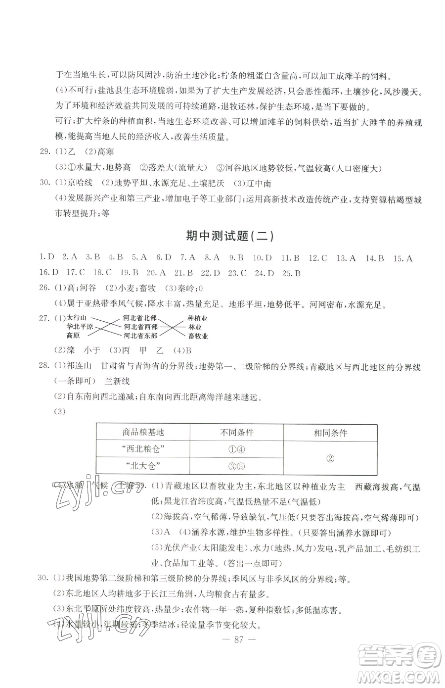 吉林教育出版社2023創(chuàng)新思維全程備考金題一卷通八年級(jí)下冊(cè)地理湘教版參考答案