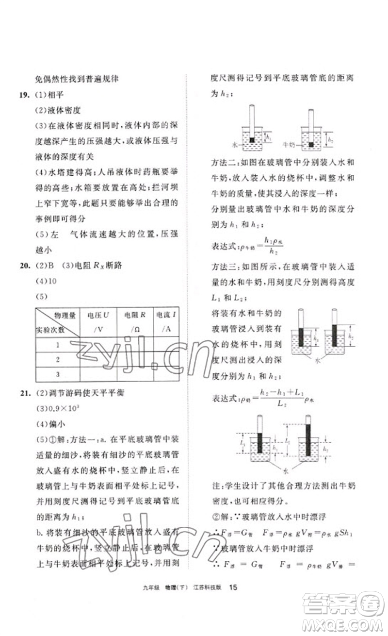 寧夏人民教育出版社2023學(xué)習(xí)之友九年級物理下冊蘇科版參考答案