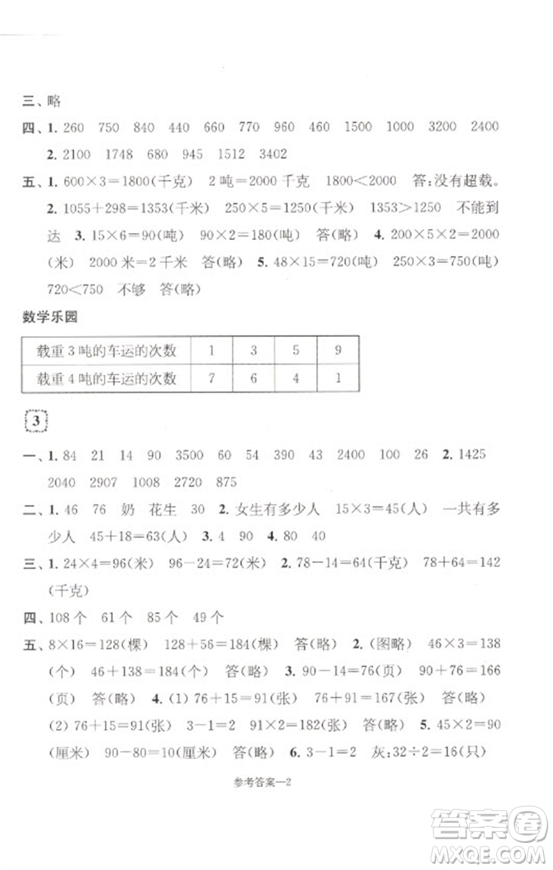 江蘇鳳凰少年兒童出版社2023學(xué)習(xí)樂(lè)園單元自主檢測(cè)三年級(jí)數(shù)學(xué)下冊(cè)蘇教版參考答案