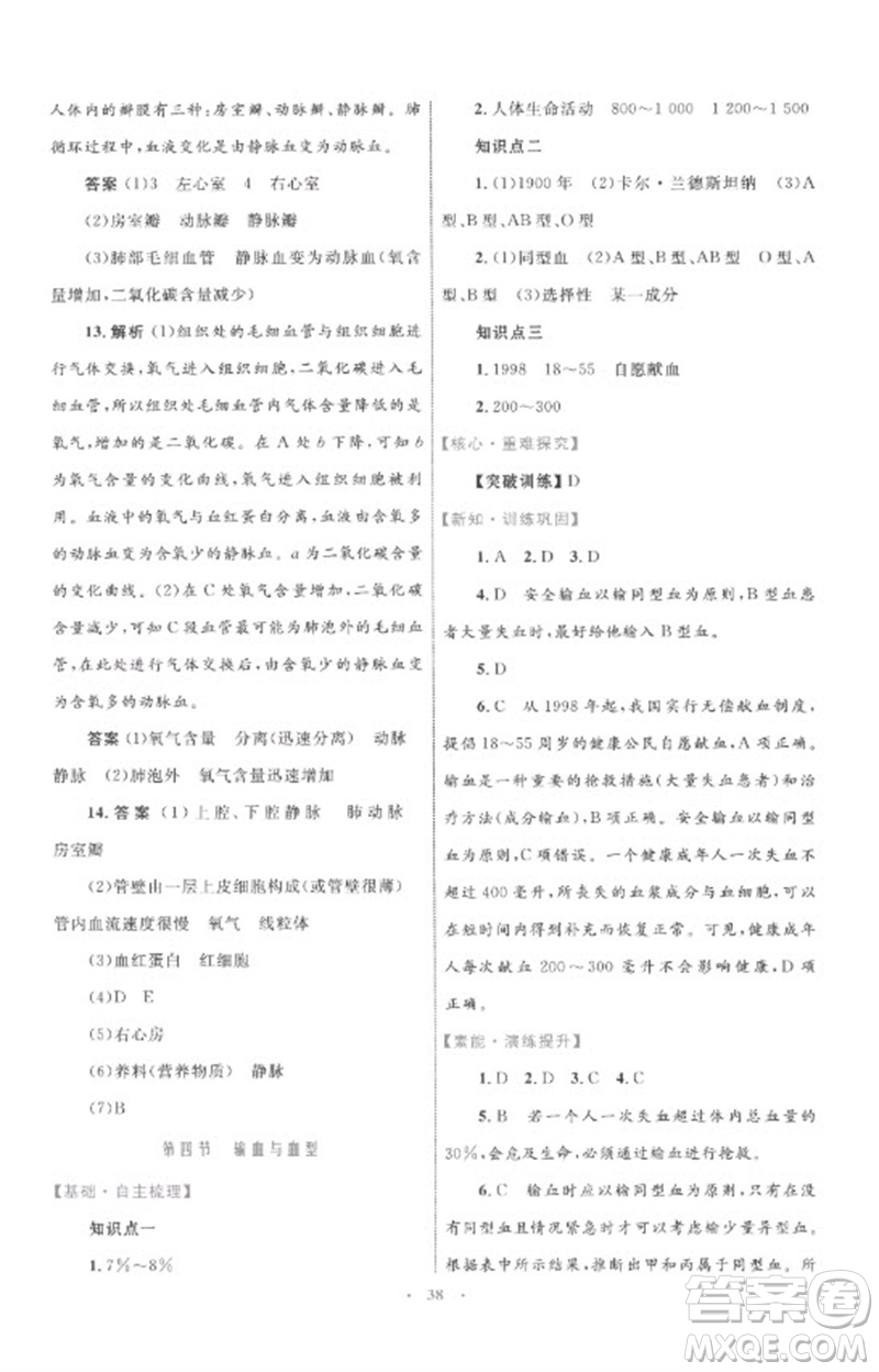 內(nèi)蒙古教育出版社2023初中同步學(xué)習(xí)目標(biāo)與檢測(cè)七年級(jí)生物下冊(cè)人教版參考答案