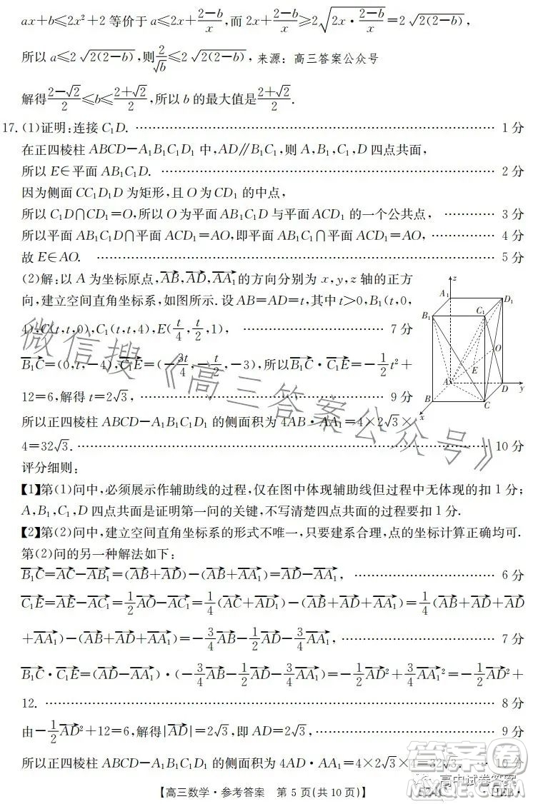 2023年金太陽(yáng)聯(lián)考5月524C高三數(shù)學(xué)試卷答案