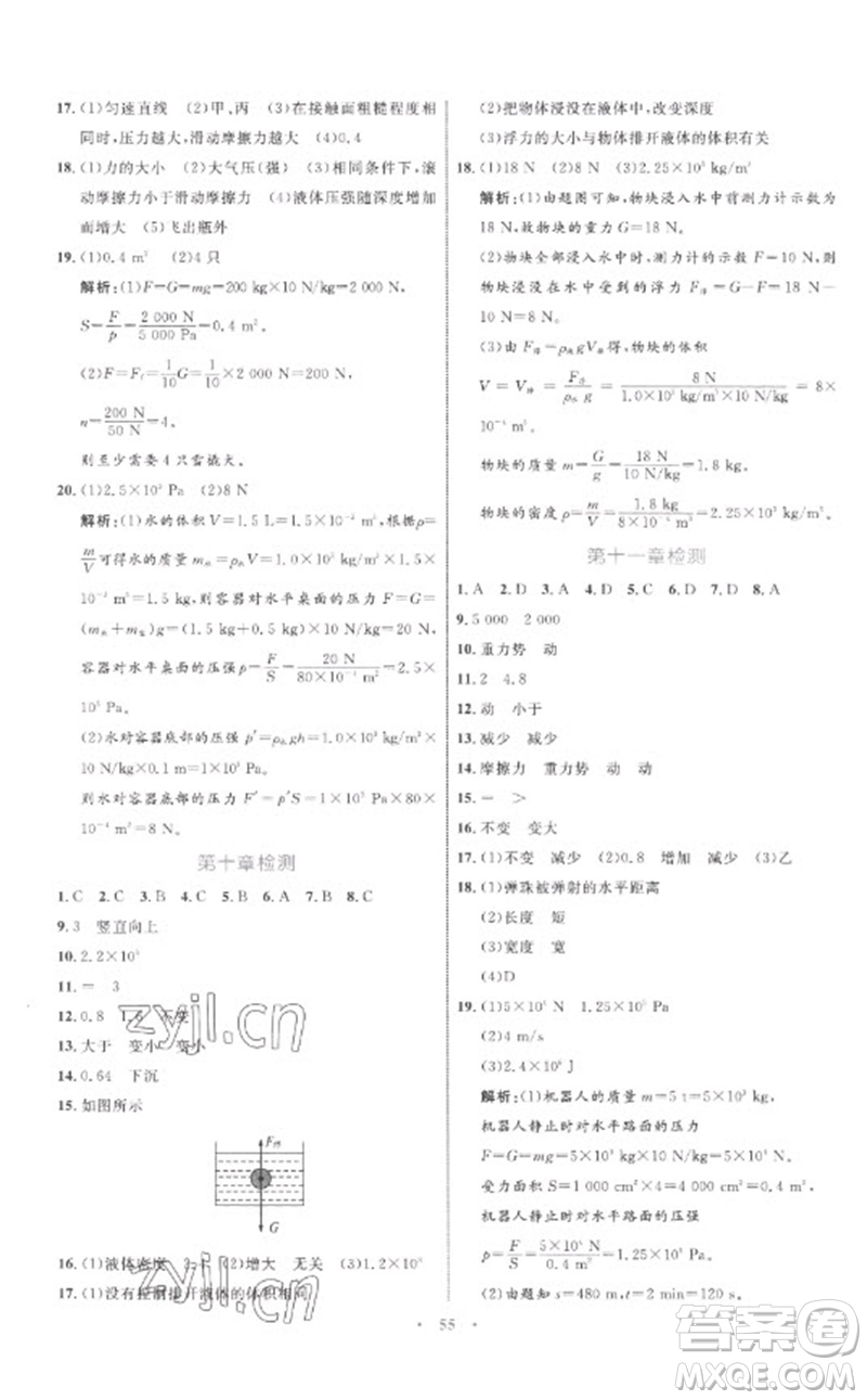 內(nèi)蒙古教育出版社2023初中同步學(xué)習(xí)目標(biāo)與檢測八年級物理下冊人教版參考答案