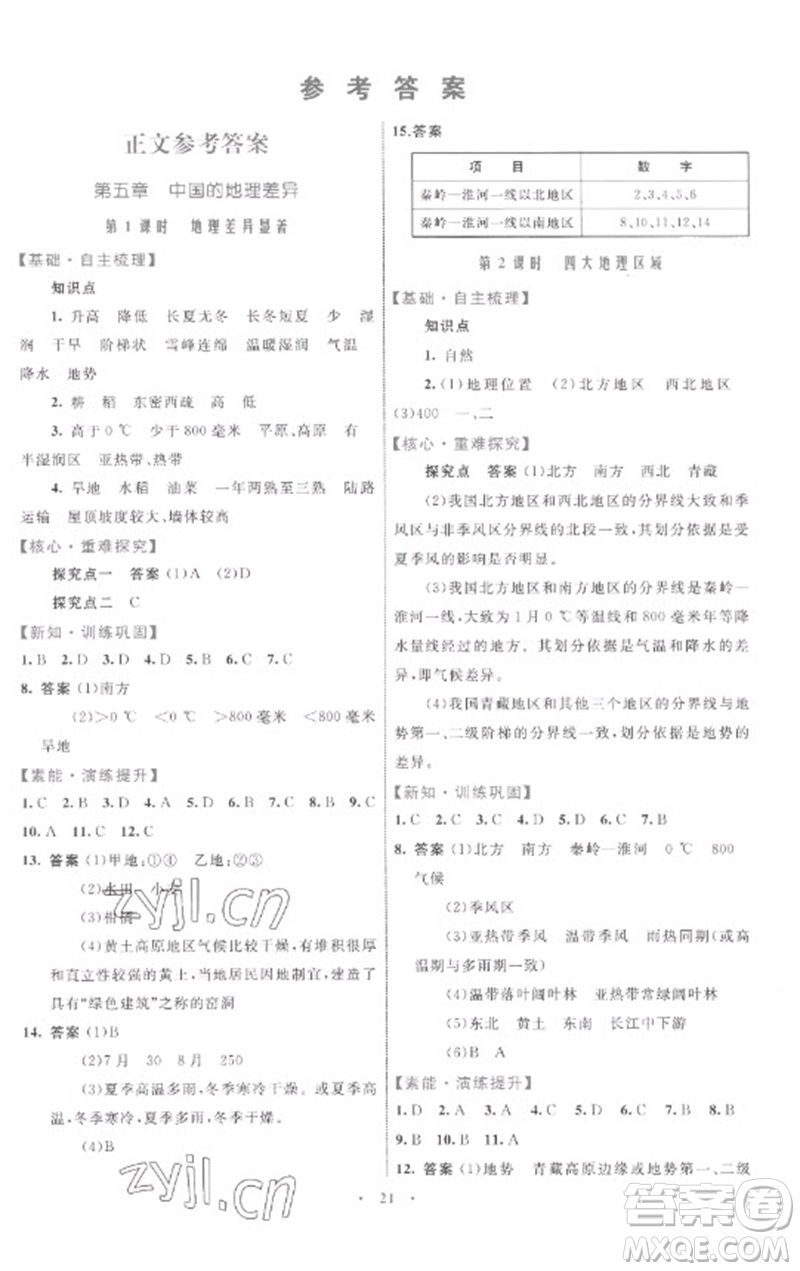 內(nèi)蒙古教育出版社2023初中同步學(xué)習(xí)目標(biāo)與檢測(cè)八年級(jí)地理下冊(cè)人教版參考答案