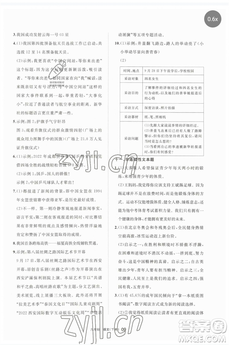 寧夏人民教育出版社2023學(xué)習(xí)之友九年級語文下冊人教版參考答案