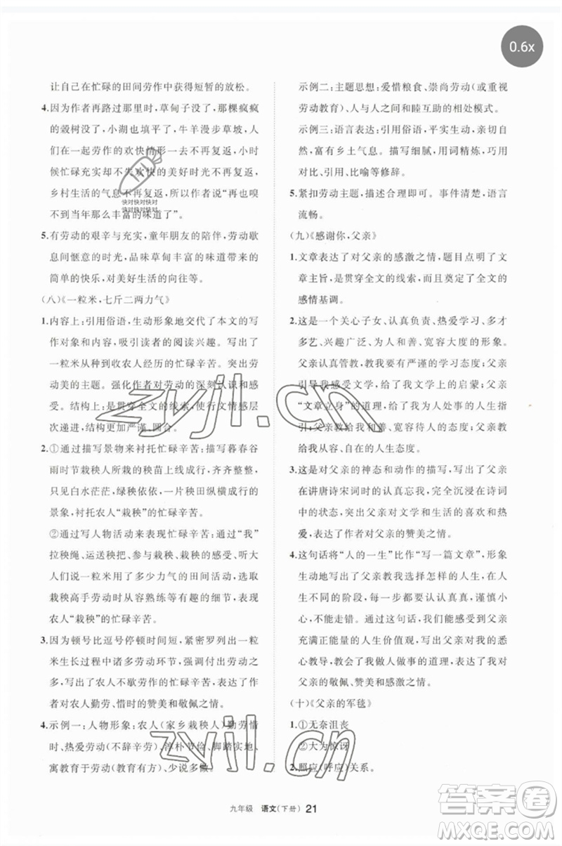 寧夏人民教育出版社2023學(xué)習(xí)之友九年級語文下冊人教版參考答案