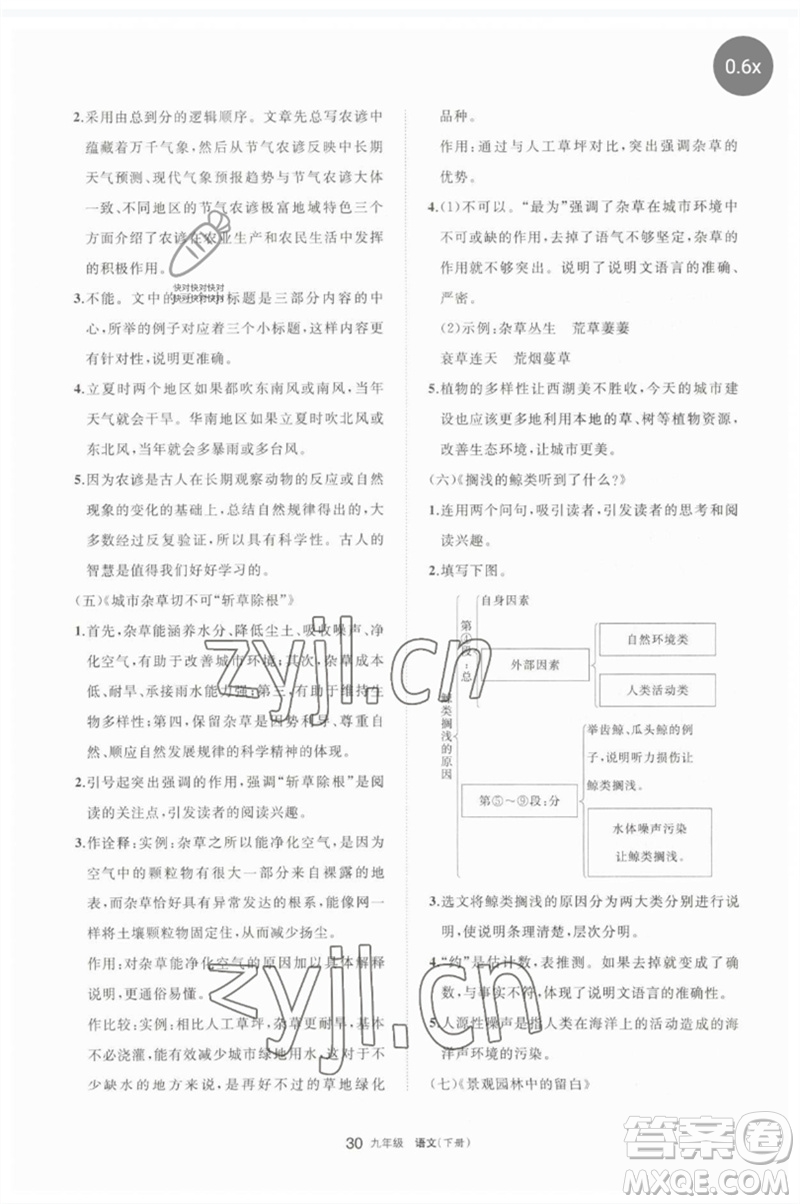 寧夏人民教育出版社2023學(xué)習(xí)之友九年級語文下冊人教版參考答案