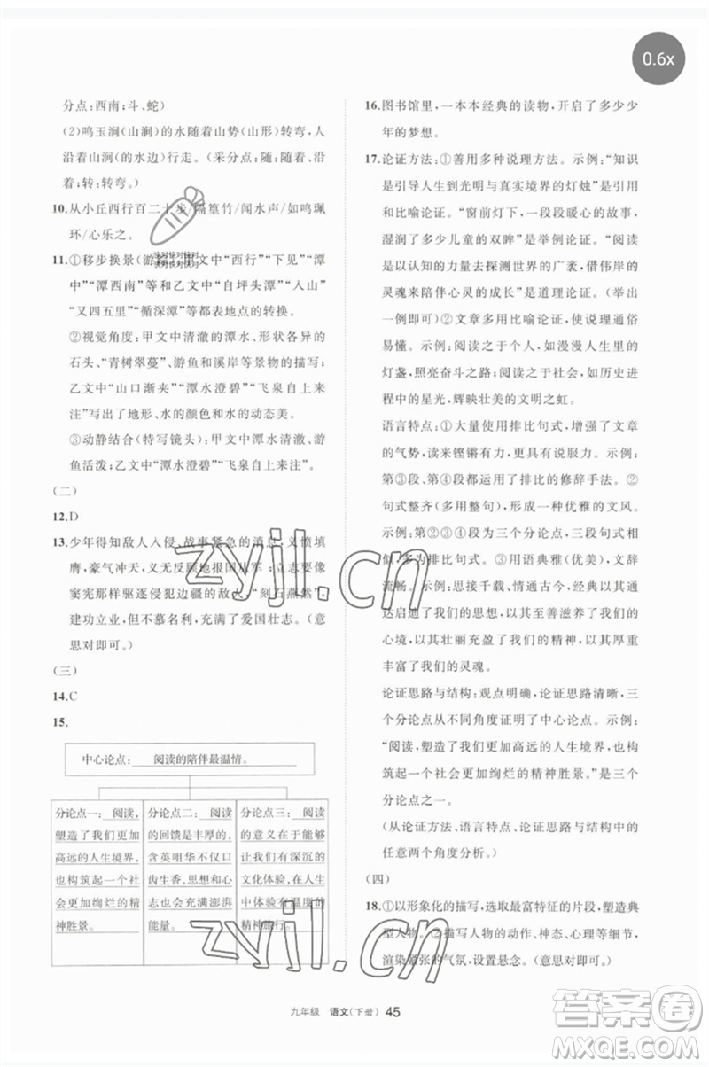 寧夏人民教育出版社2023學(xué)習(xí)之友九年級語文下冊人教版參考答案