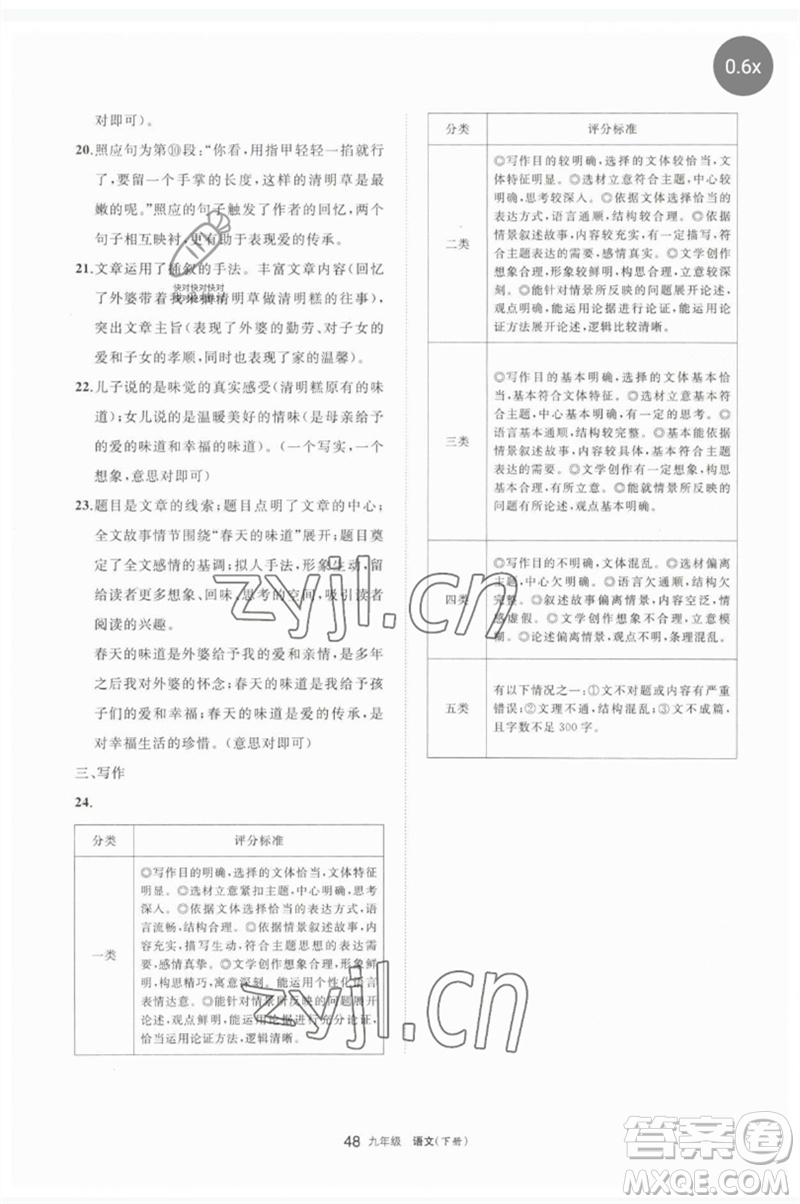 寧夏人民教育出版社2023學(xué)習(xí)之友九年級語文下冊人教版參考答案