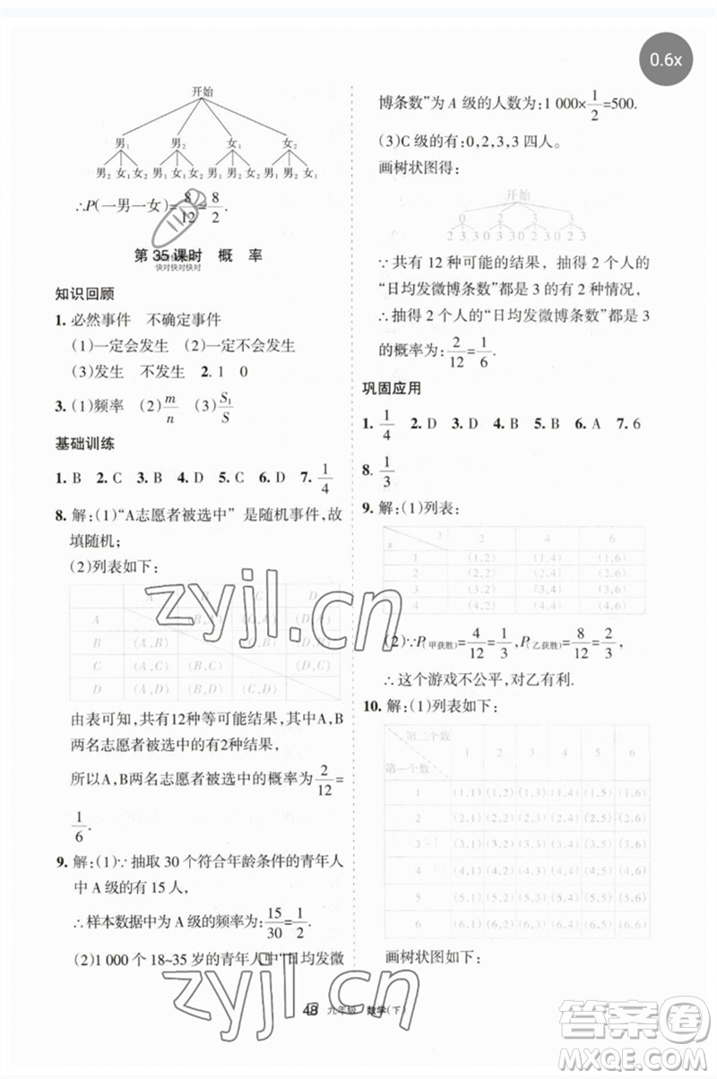 寧夏人民教育出版社2023學習之友九年級數(shù)學下冊人教版參考答案