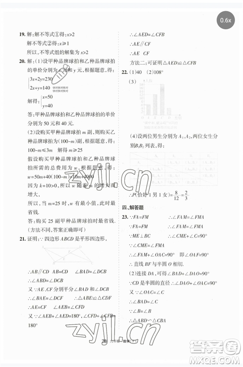 寧夏人民教育出版社2023學習之友九年級數(shù)學下冊人教版參考答案