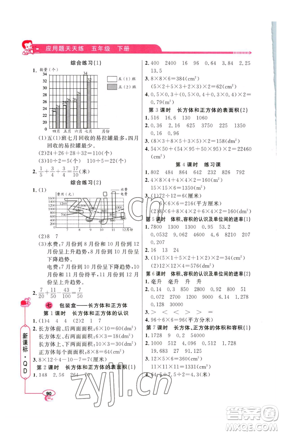 山東畫報出版社2023應(yīng)用題天天練五年級下冊數(shù)學(xué)青島版參考答案