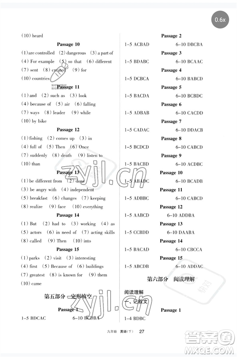 寧夏人民教育出版社2023學習之友九年級英語下冊人教版參考答案