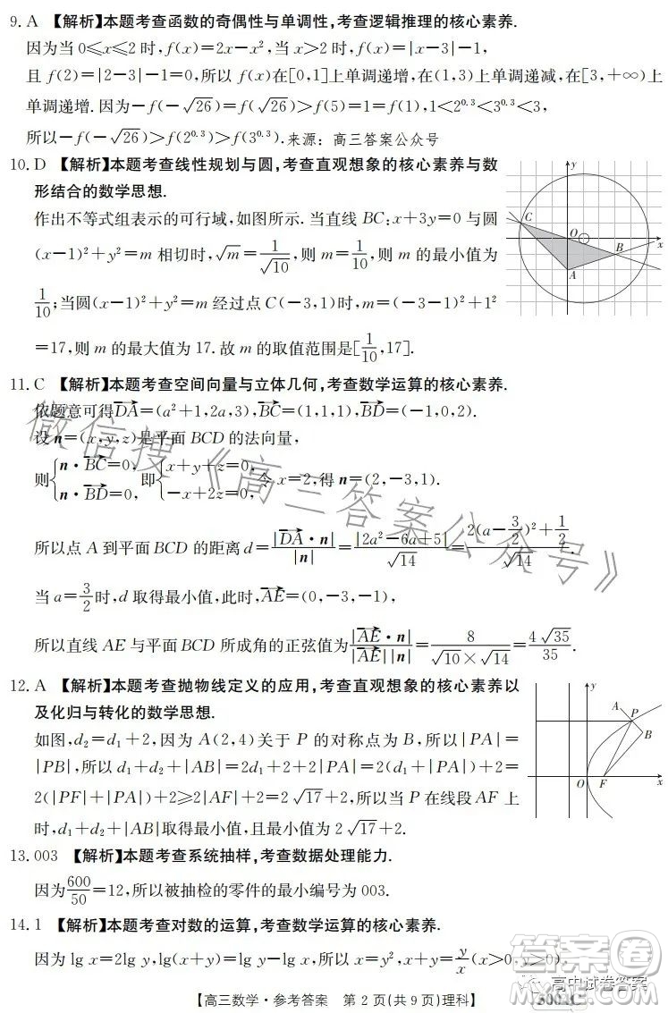 2023年金太陽(yáng)聯(lián)考5月5004C高三理科數(shù)學(xué)試卷答案