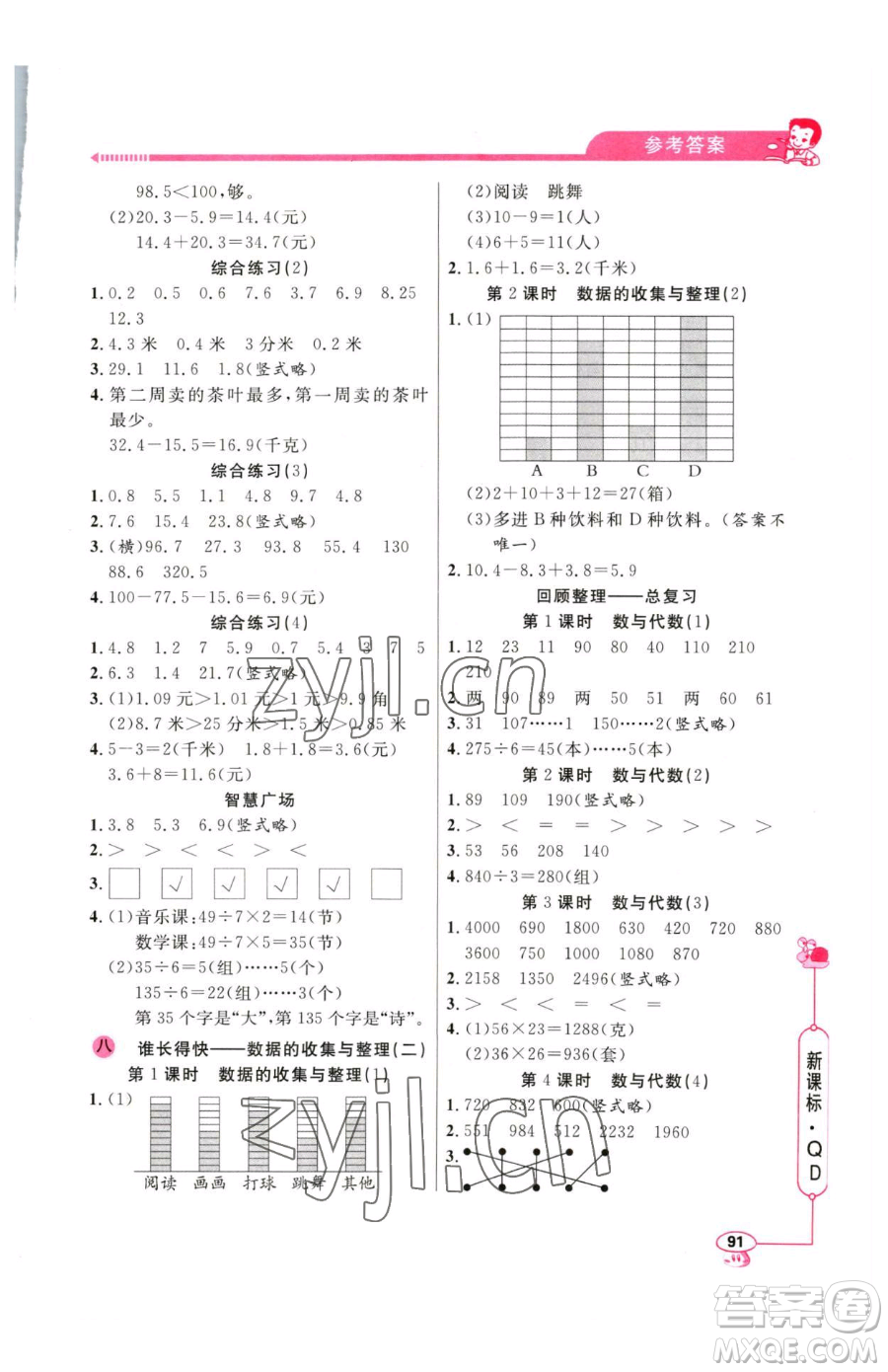 山東畫報出版社2023應用題天天練三年級下冊數(shù)學青島版參考答案