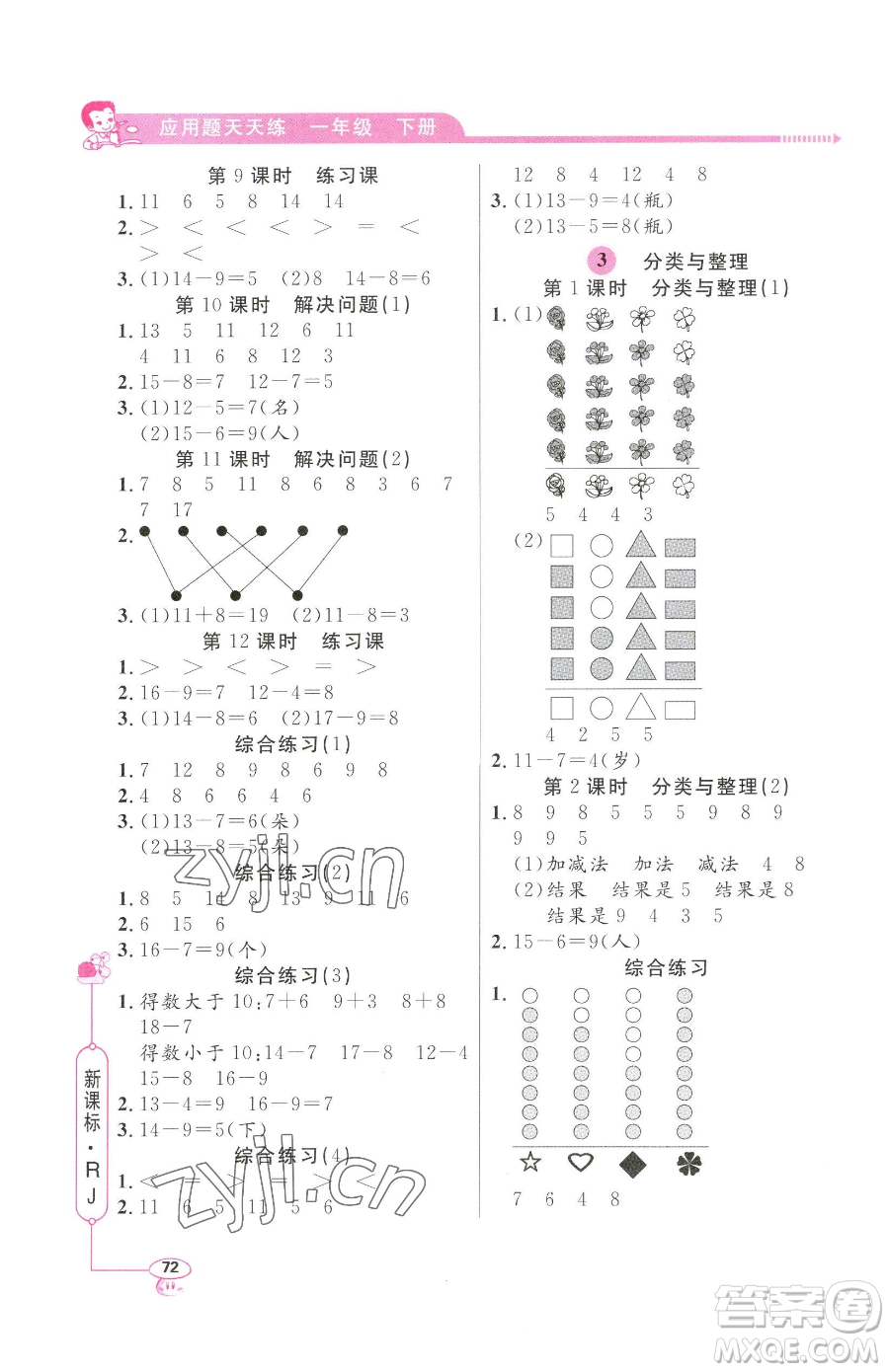 山東畫報(bào)出版社2023應(yīng)用題天天練一年級(jí)下冊(cè)數(shù)學(xué)人教版參考答案